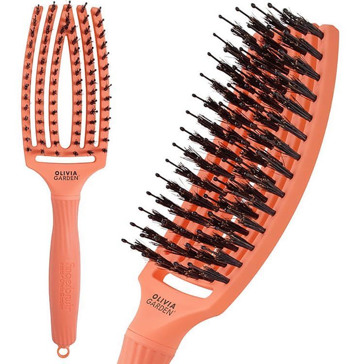 Olivia Garden Щітка масажна з натуральною щетиною Finger Brush Combo Medium, коралова, арт. OGBFC-CO